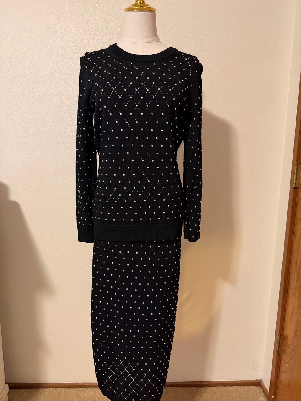 Michael Kors, Argyle, studded knit shirt, and skirt